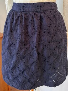 Tabitha Navy Eyelet Mini Skirt with Pockets, 100% Cotton, Twee, Cottage